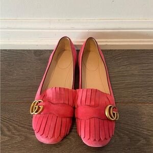 Prada Pink Loafers with Gold Accents